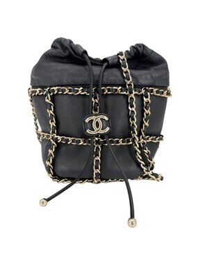 Chanel Shoulder Bag Chain Bag Crossbody Lambskin Black Gold Vintage